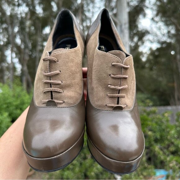 Fendi Women’s Brown Designer Suede Leather Oxford‎ Luxury Ankle Boot EU 37.5 - Picture 5 of 14